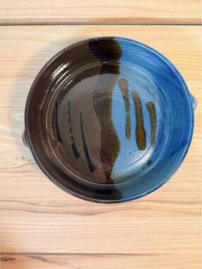Vintage Stoneware Baking Dish | Blue Black Glaze Casserole Dish with Handles